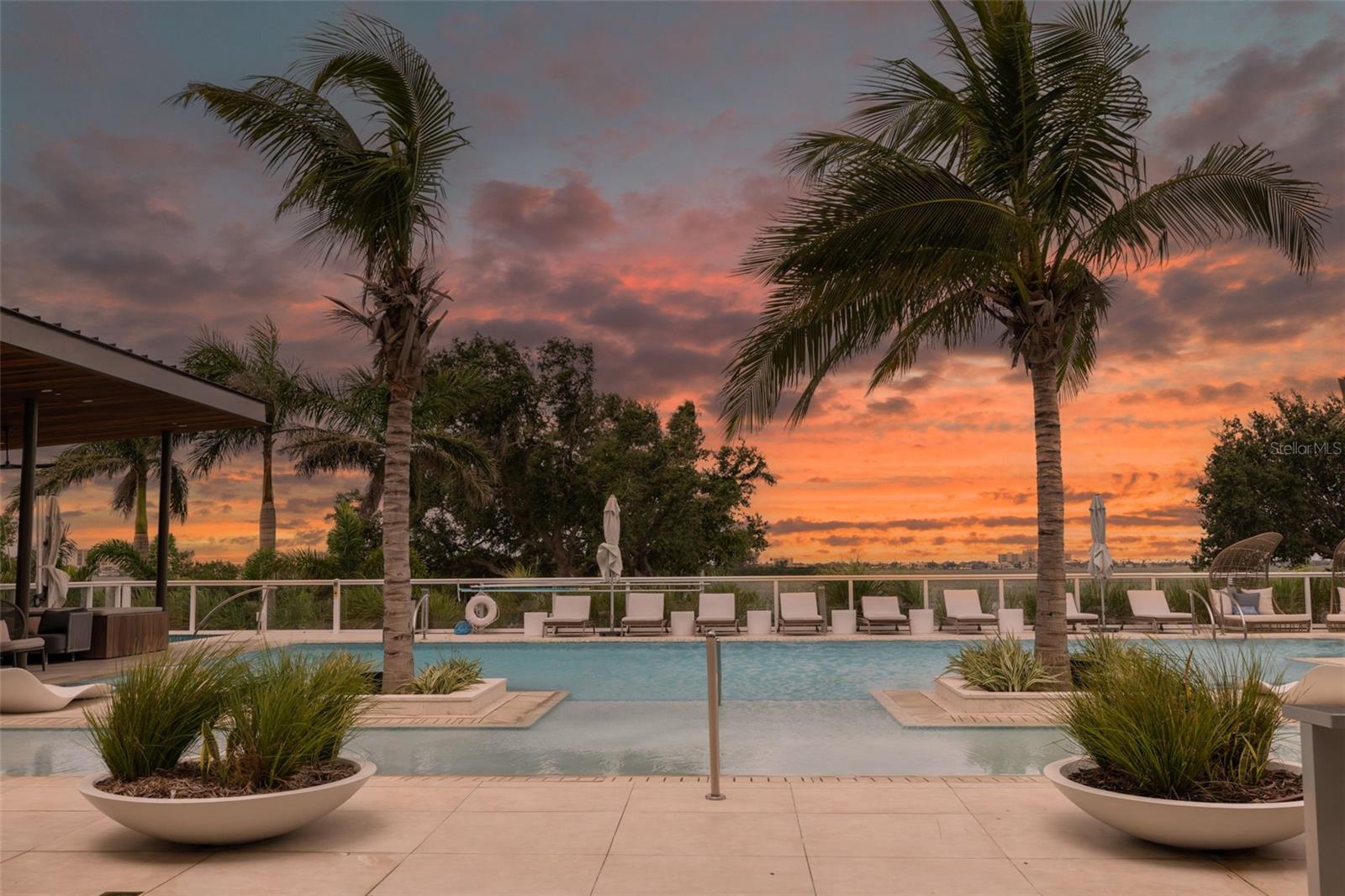 Heated saltwater pool with spa