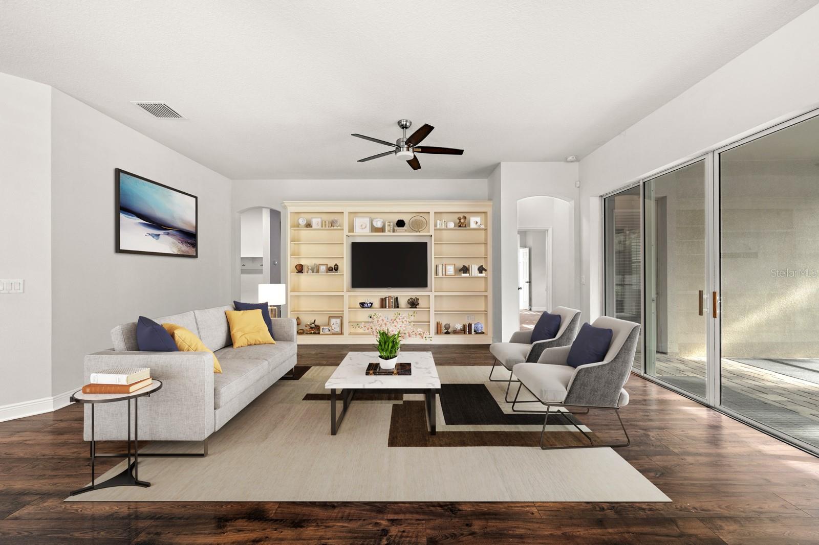 Digitally staged living room