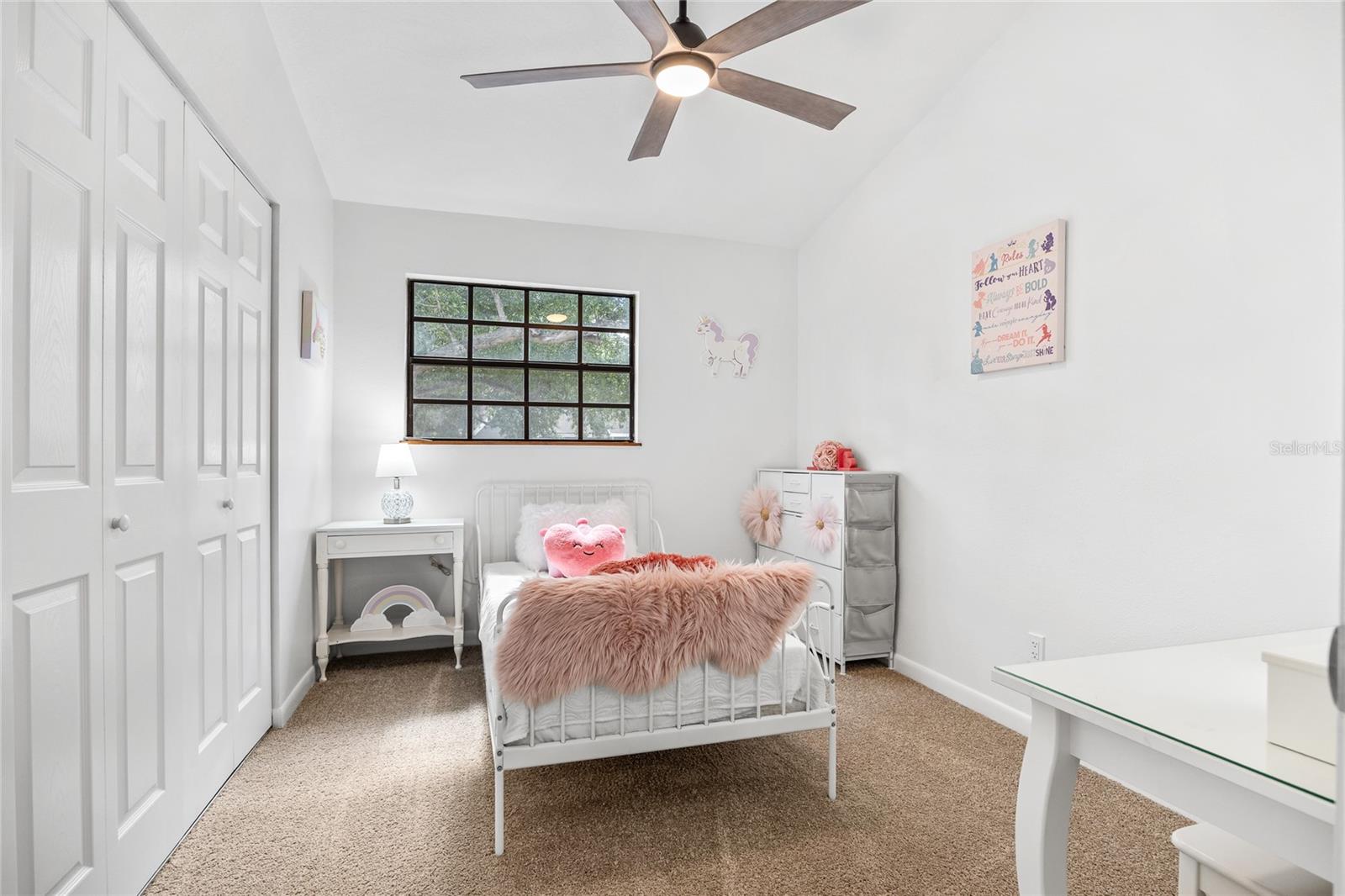 Bedroom #3 also with brand new carpet and ceiling fan.