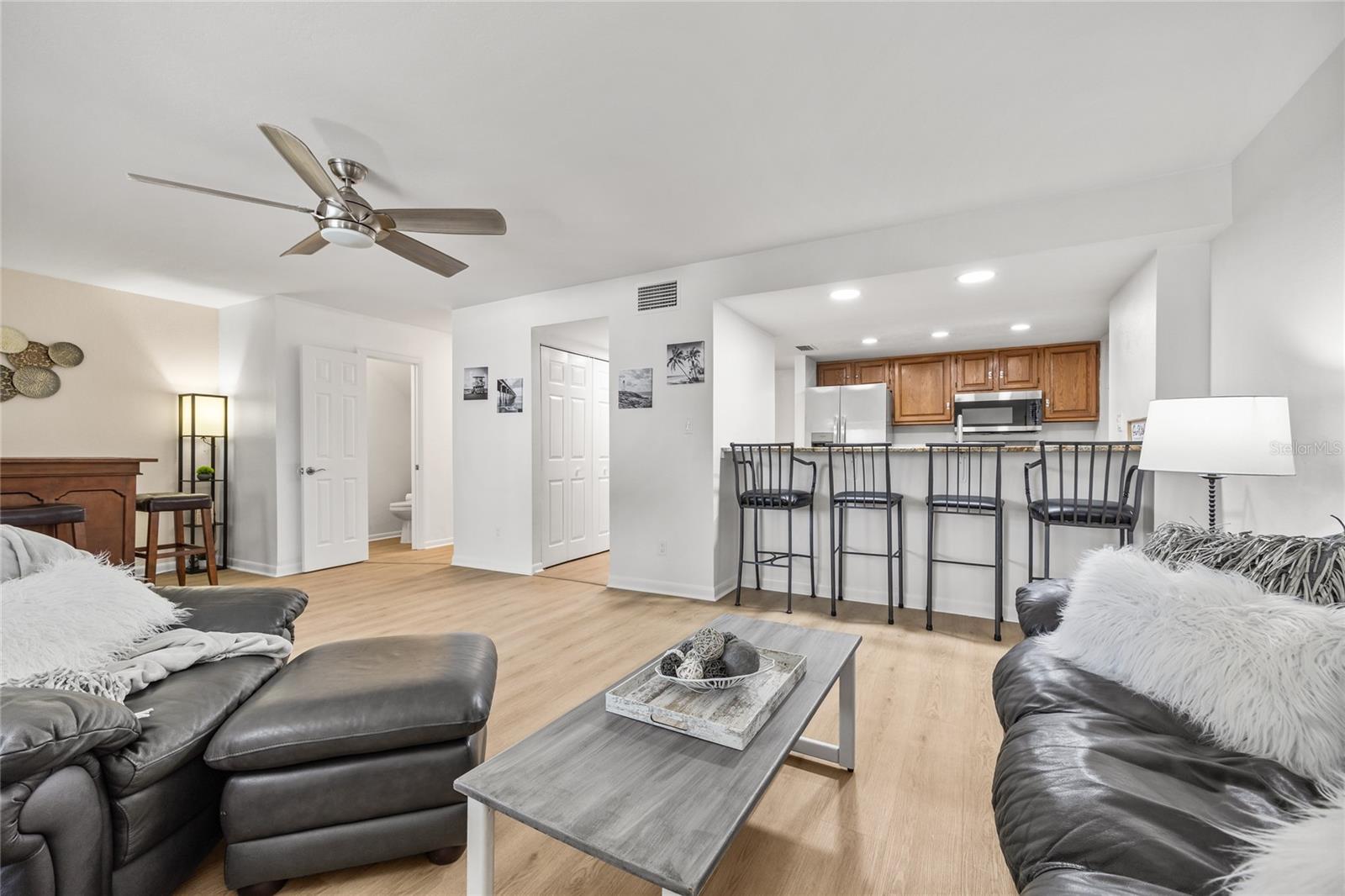The great room is spacious and open to the Kitchen perfect for entertaining.