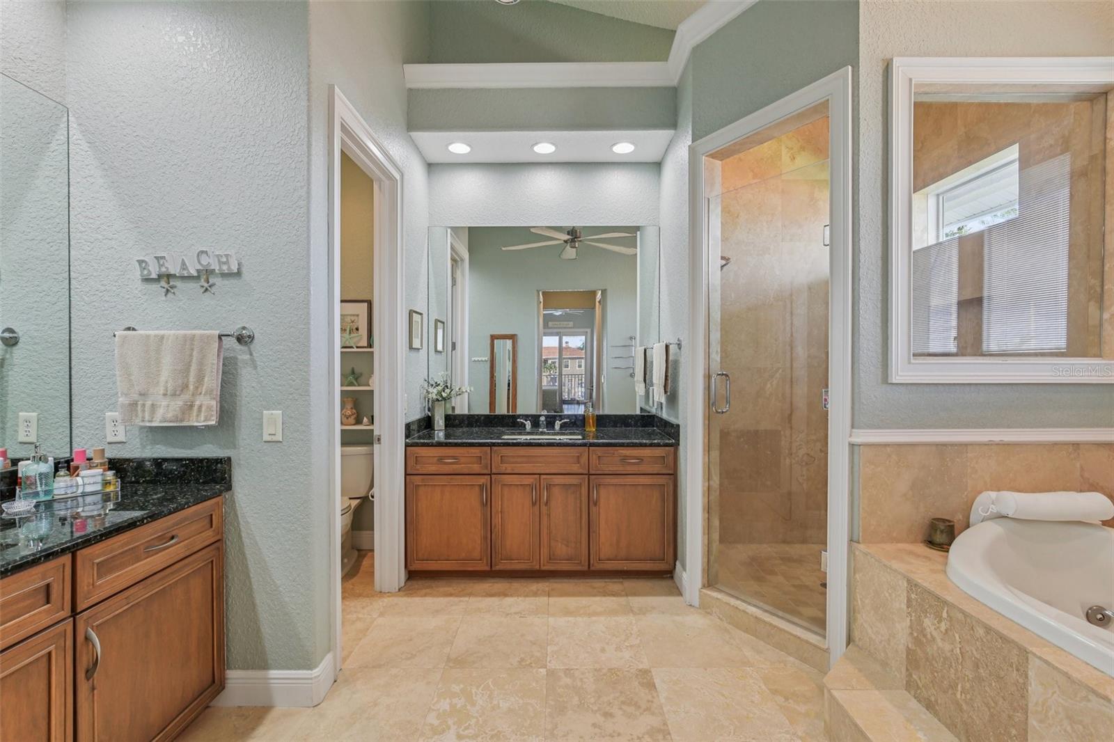 Primary EnSuite with Travertine Floors and shower