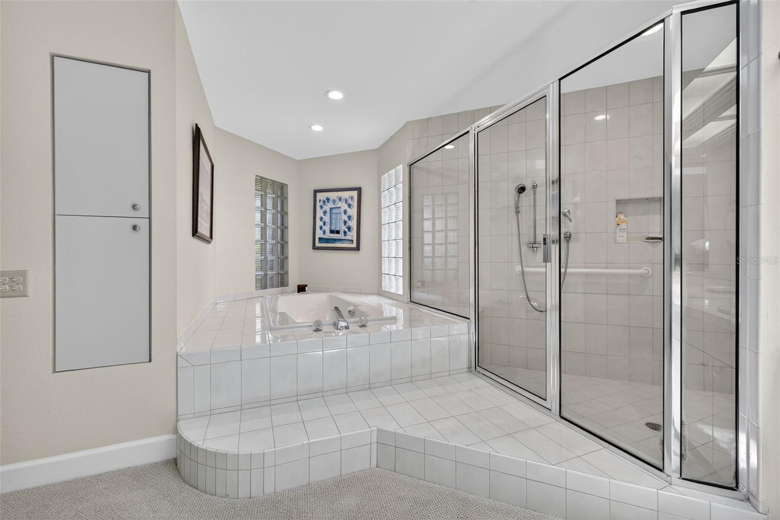 Separate oversized shower and garden tub platform