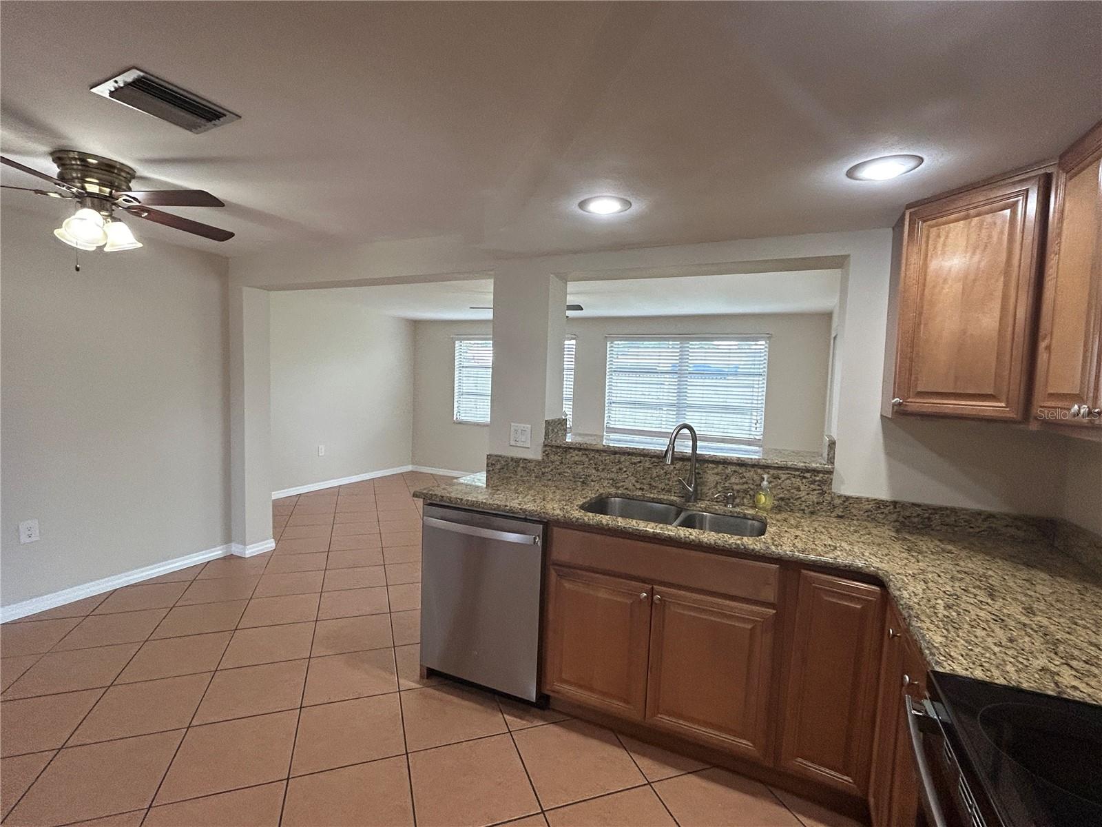 Kitchen opens to family room