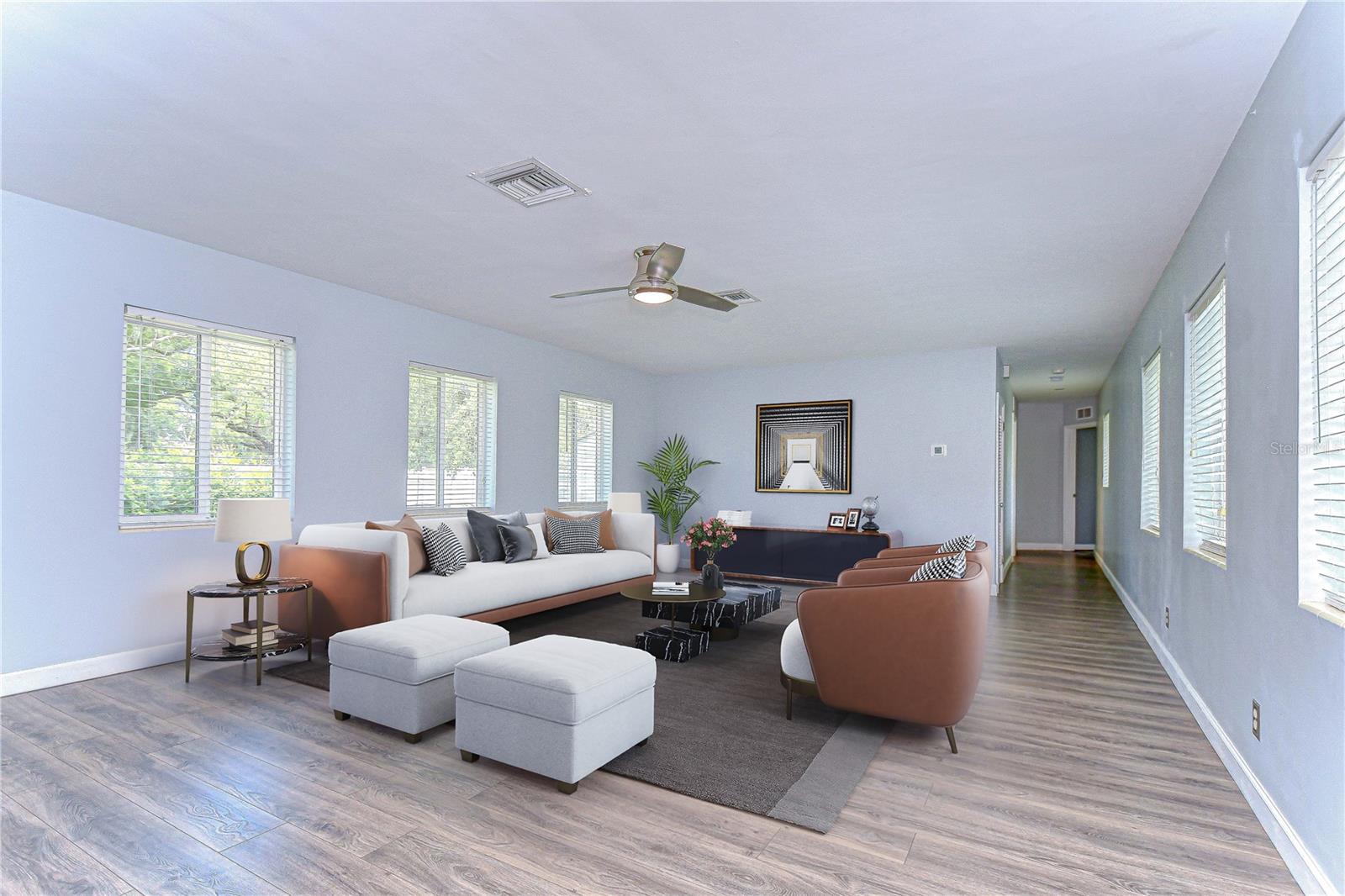 The living room is large enough for a second seating area!