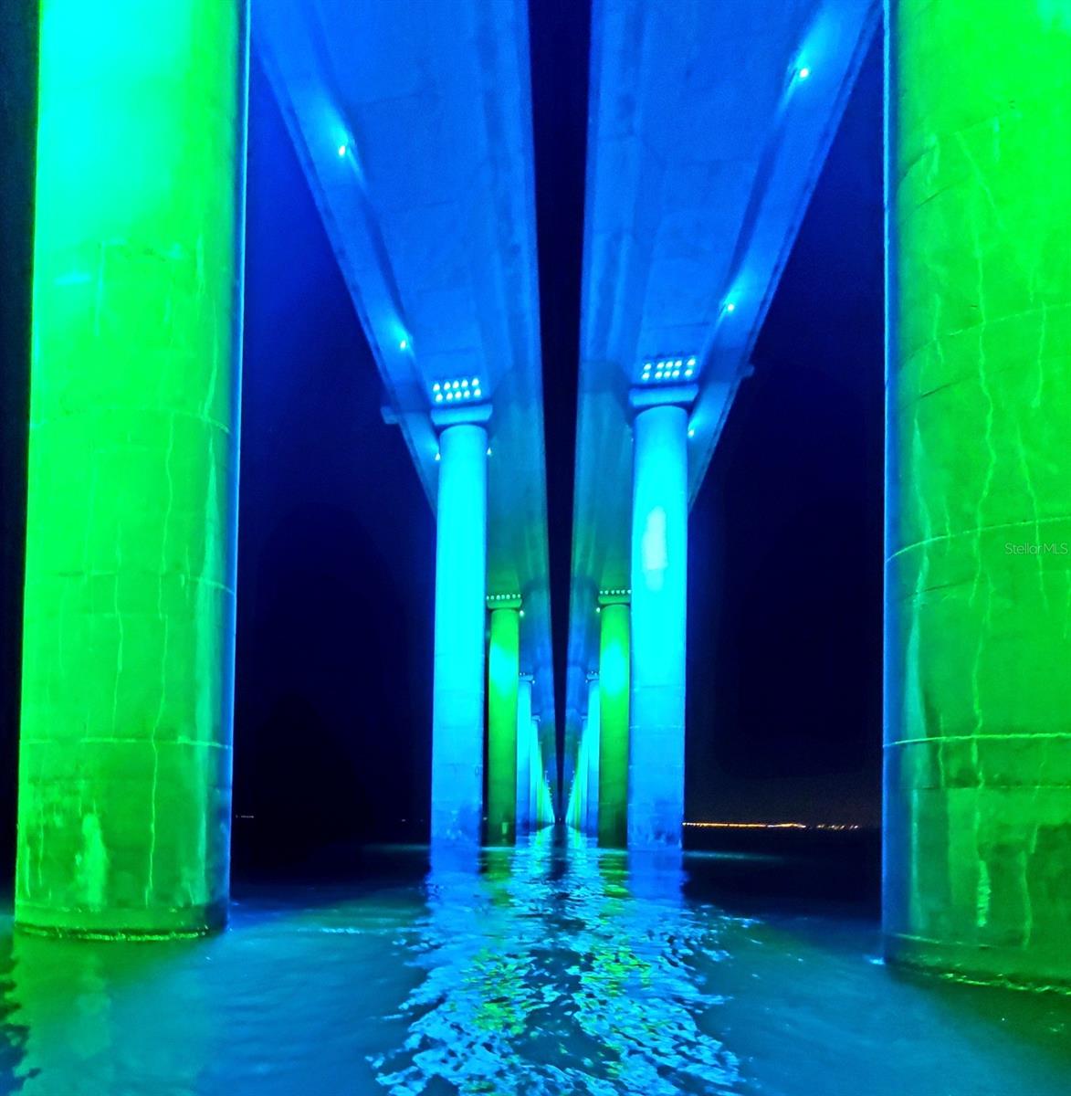 UNDER THE SUNSHINE SKYWAY BRIDGE AT NIGHT