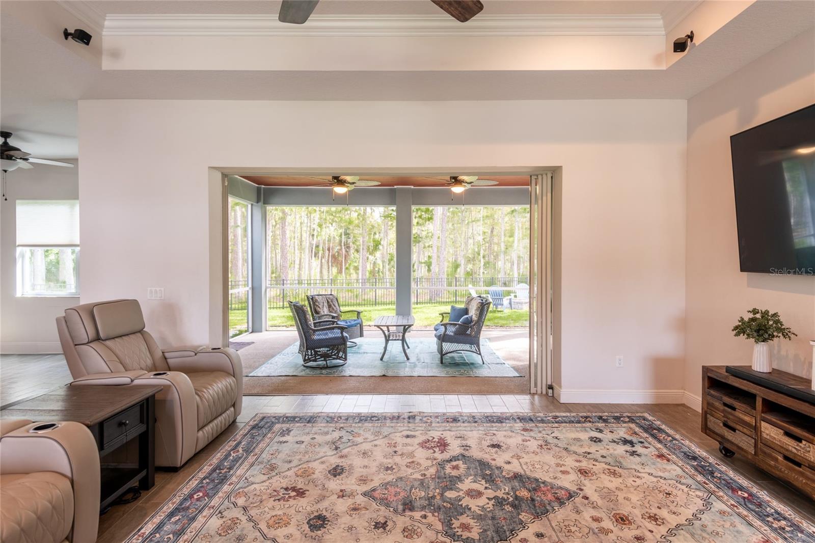View with recessed sliders open.