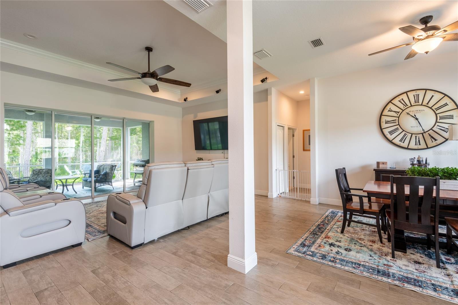 High ceilings with tile flooring throughout the main areas.