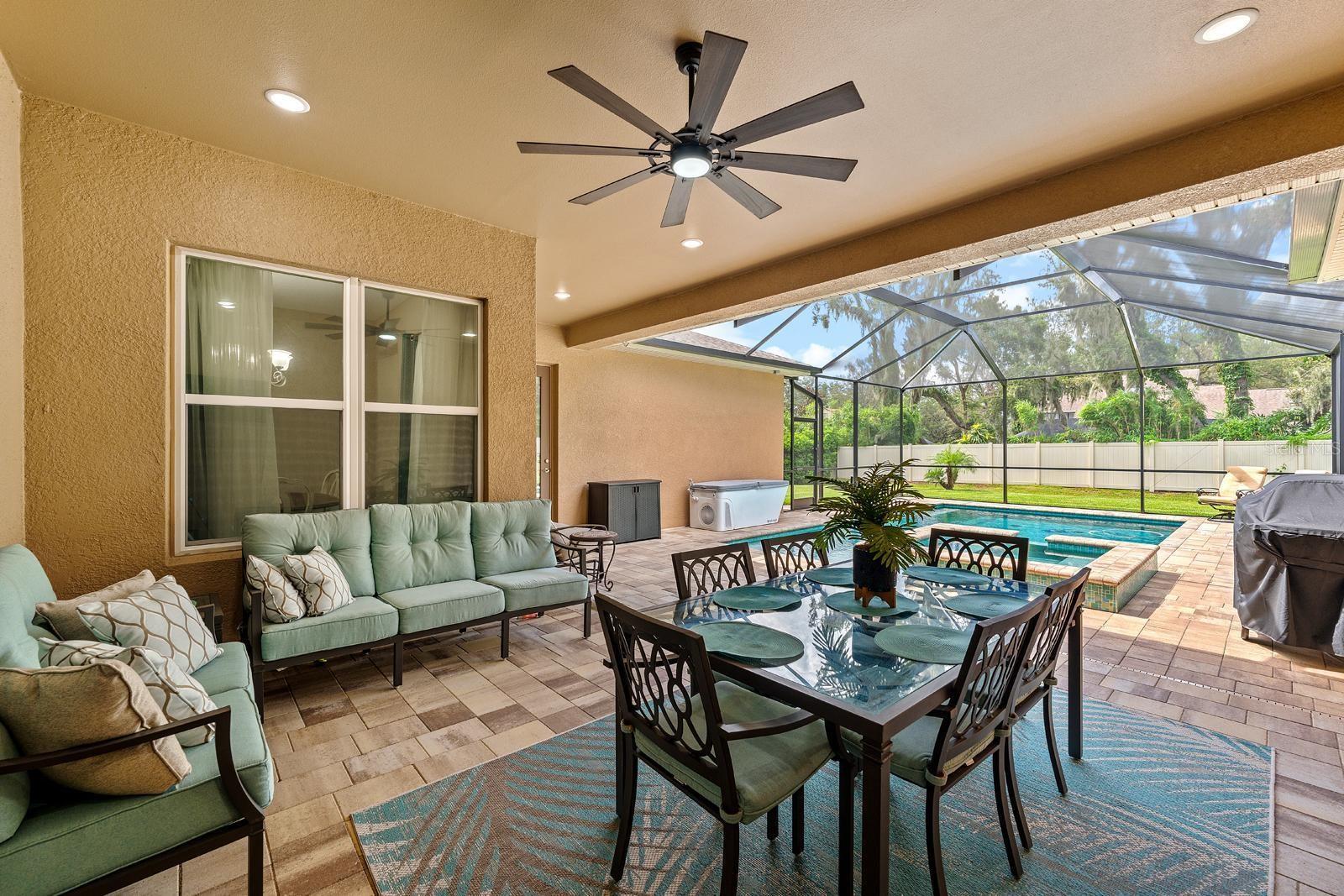 The lanai has an extra large covered area to sit and relax or have a meal.