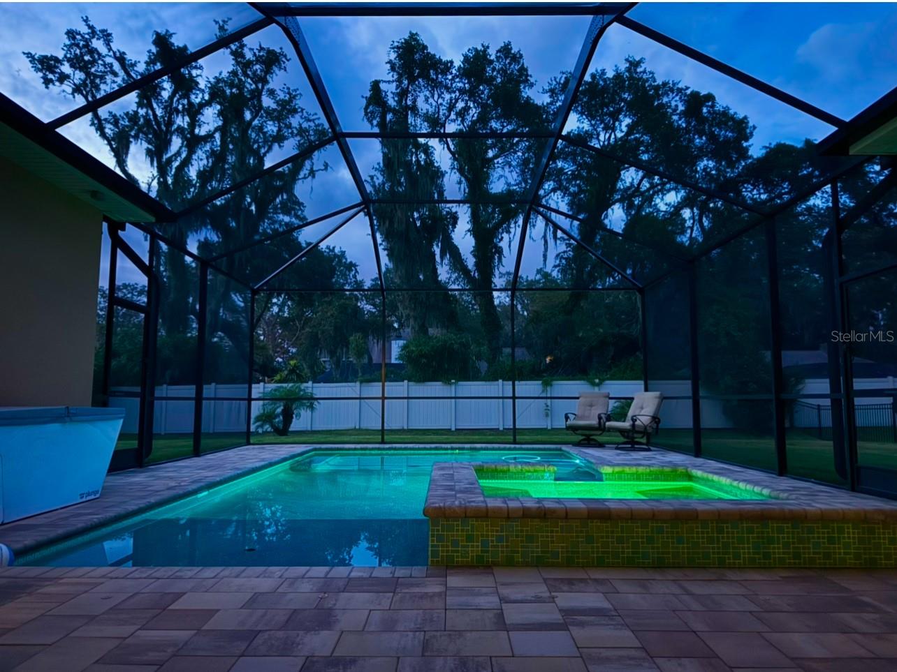 LED lighting in the pool is great ambiance for entertaining!