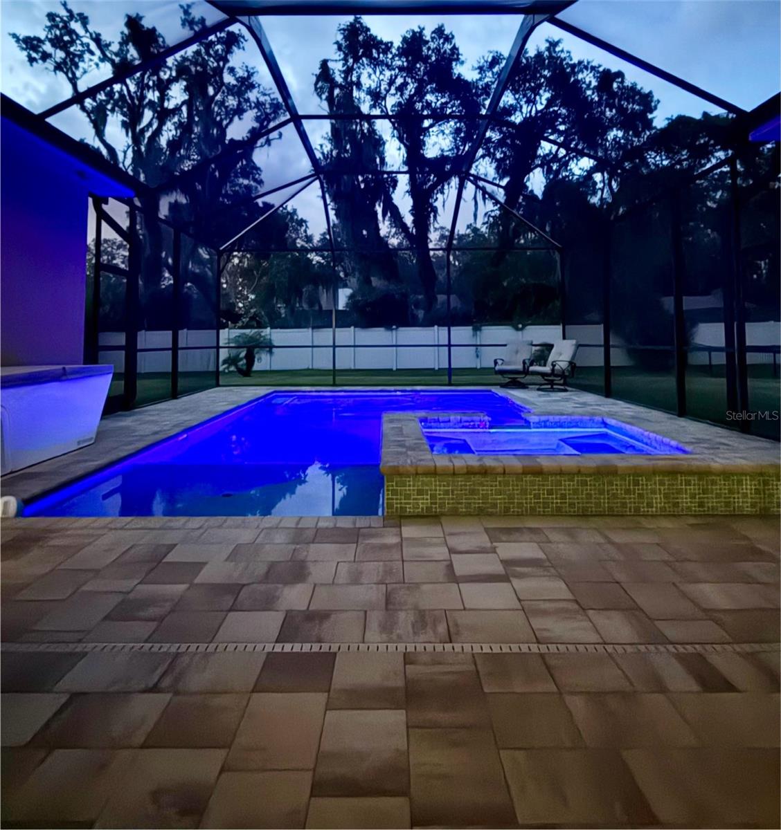 LED lighting in the pool is great ambiance for entertaining!