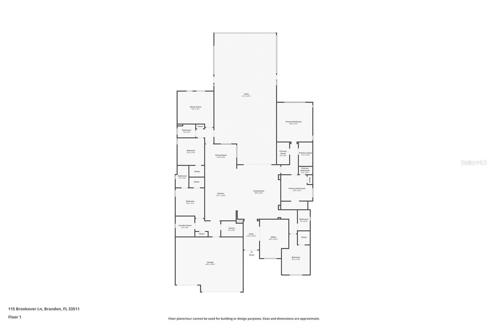 In this floorplan, you can see the great room and kitchen are at the center of the home, and the four bedrooms with their own full bathrooms are at each of the corners.