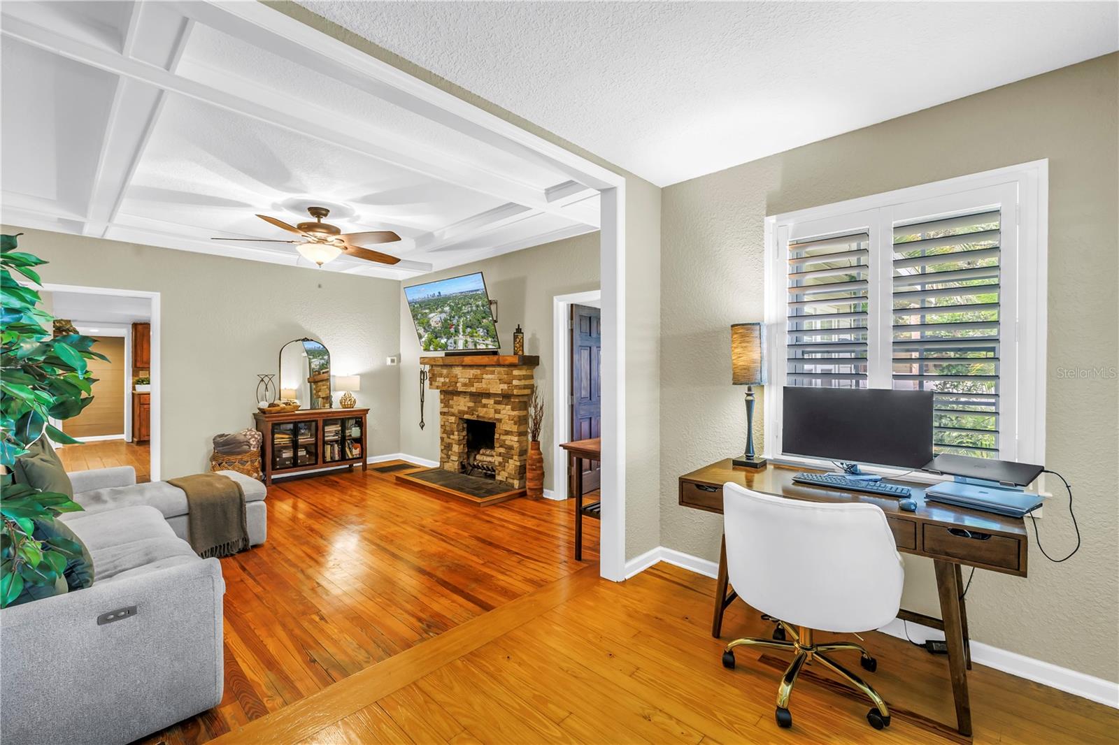 Coffered ceiling in living room
