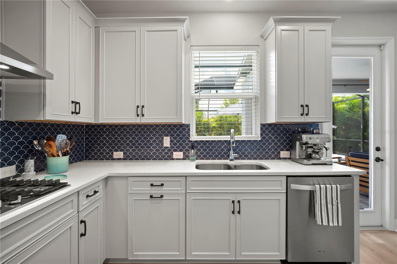 Kitchen sink overlooking the pool