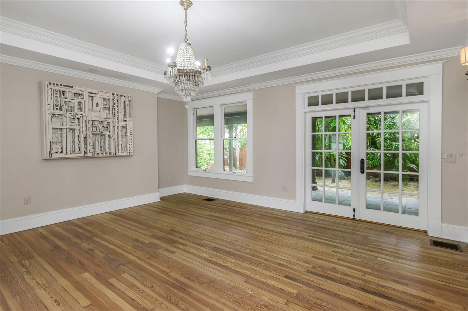 Dining room with French doors to covered porch