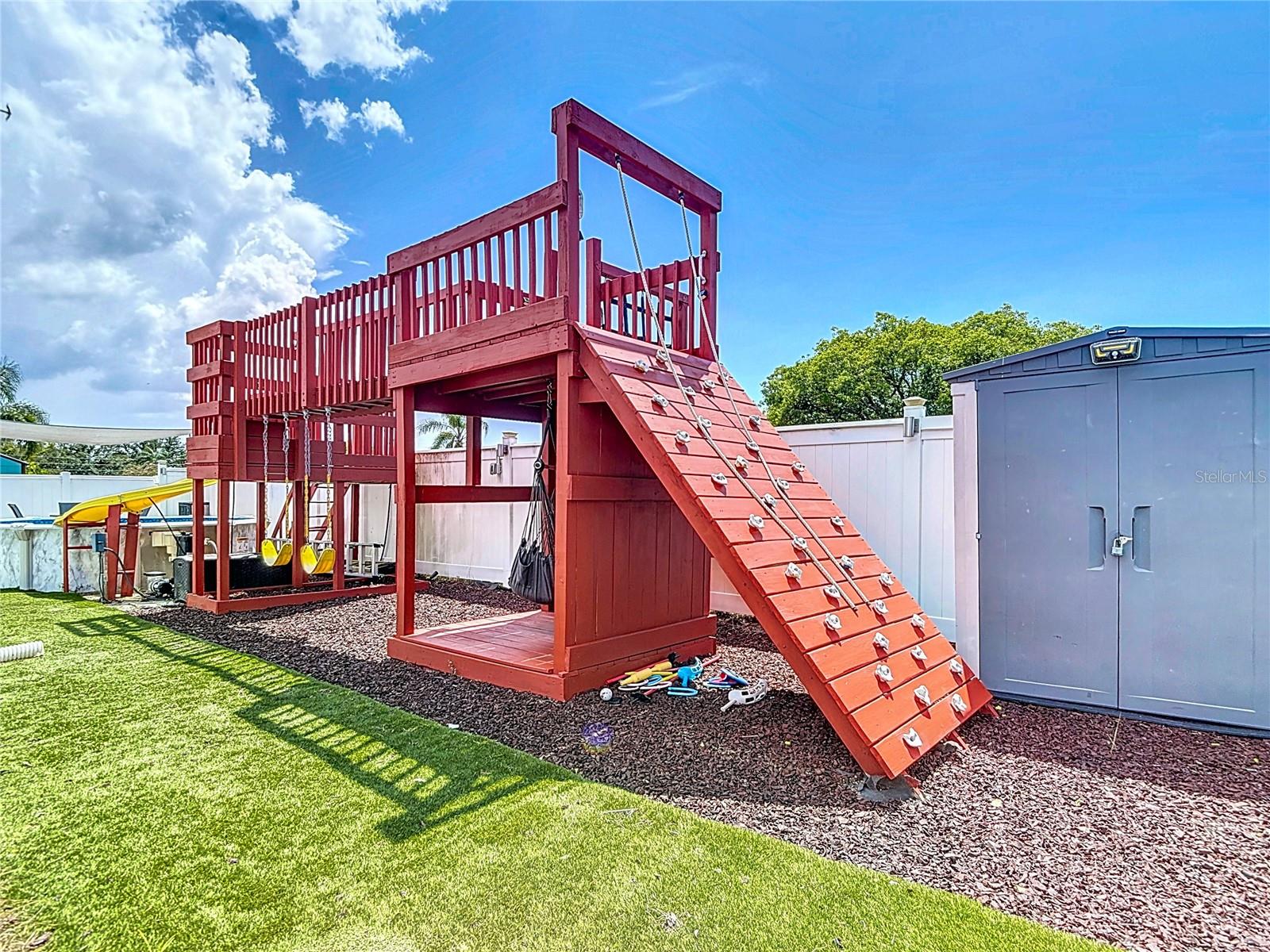 Jungle gym fun, climbing wall and more.