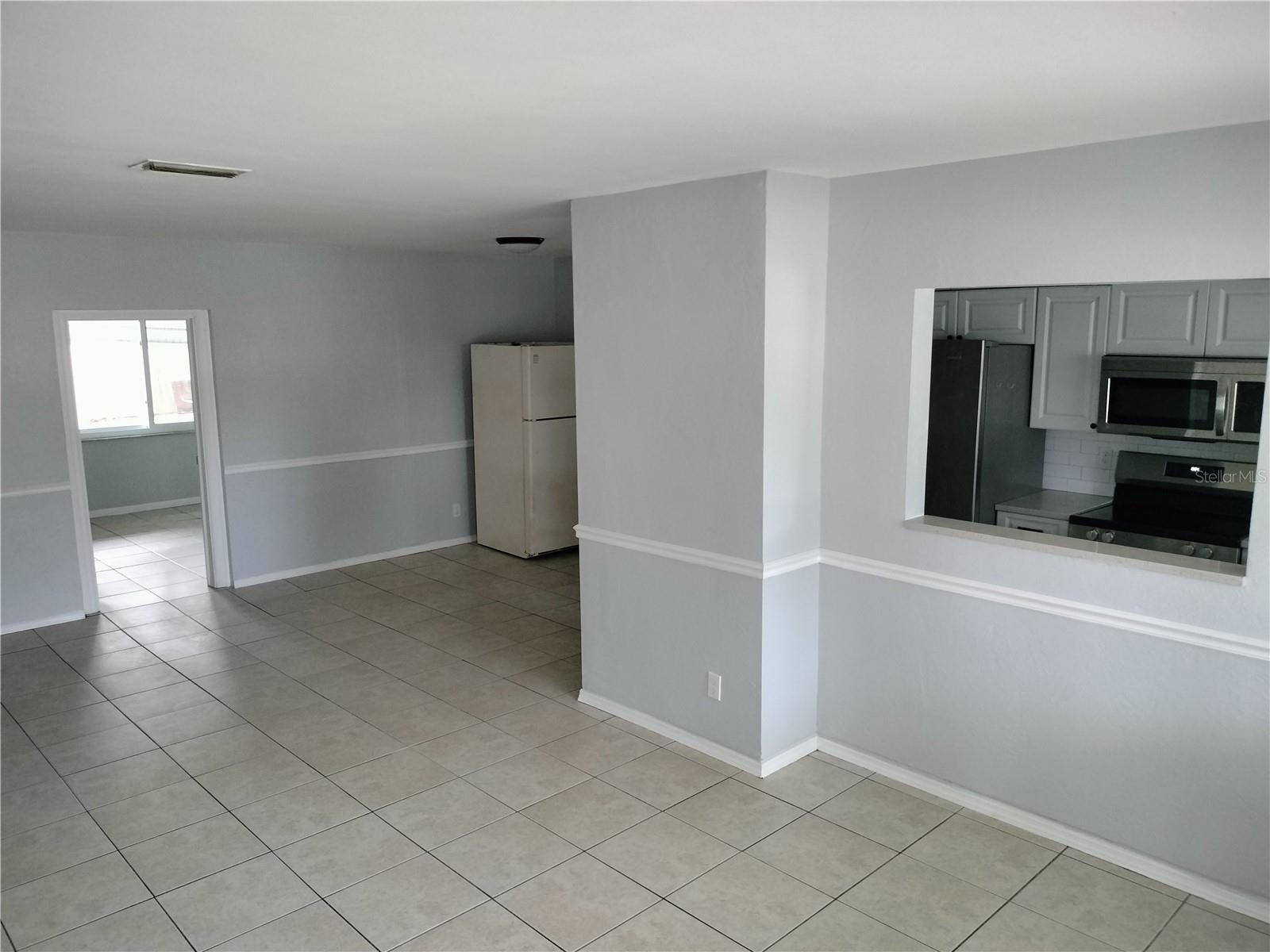Living room with pass through to kitchen