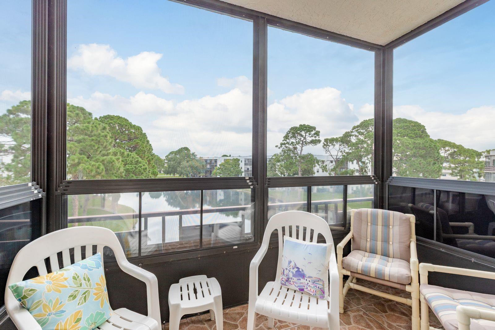 Enclosed porch what a view!