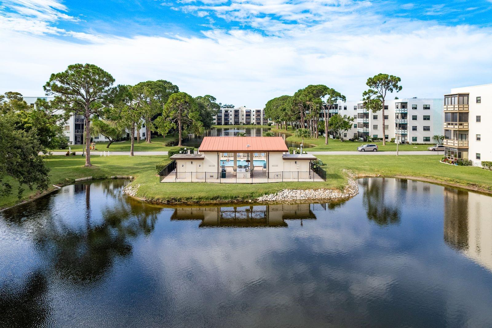 View from Oleander community clubhouse looking down to the Jefferson building and your new home!