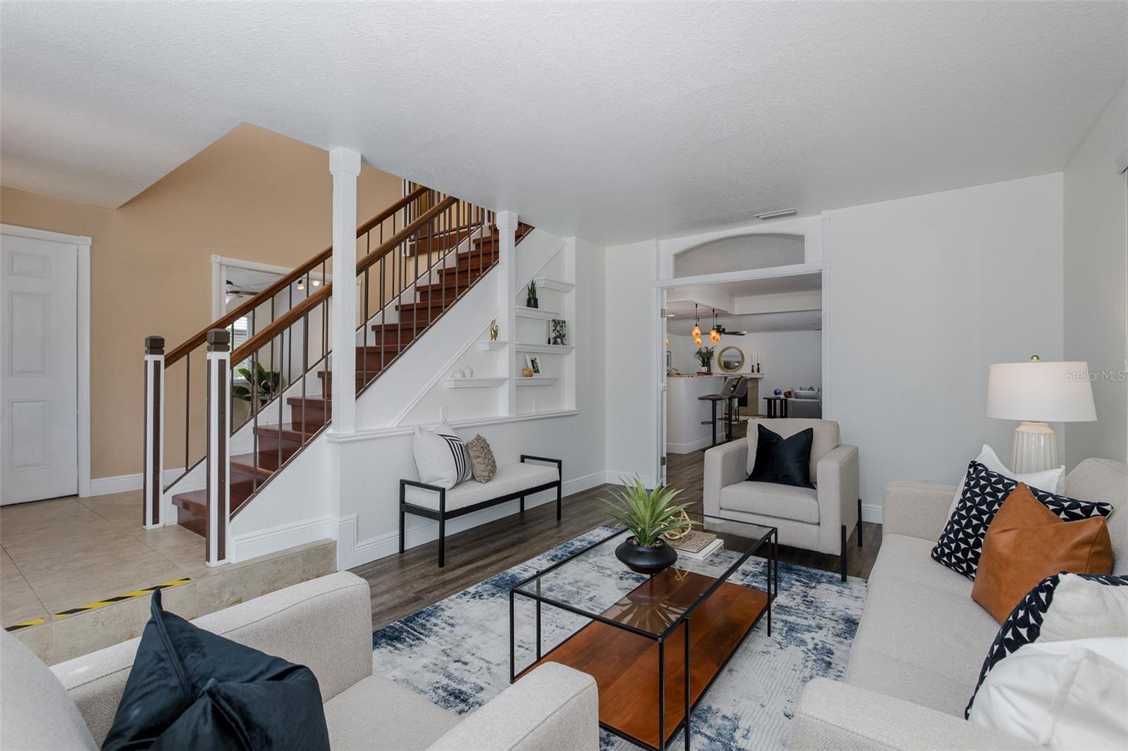 Living Room with built in shelving