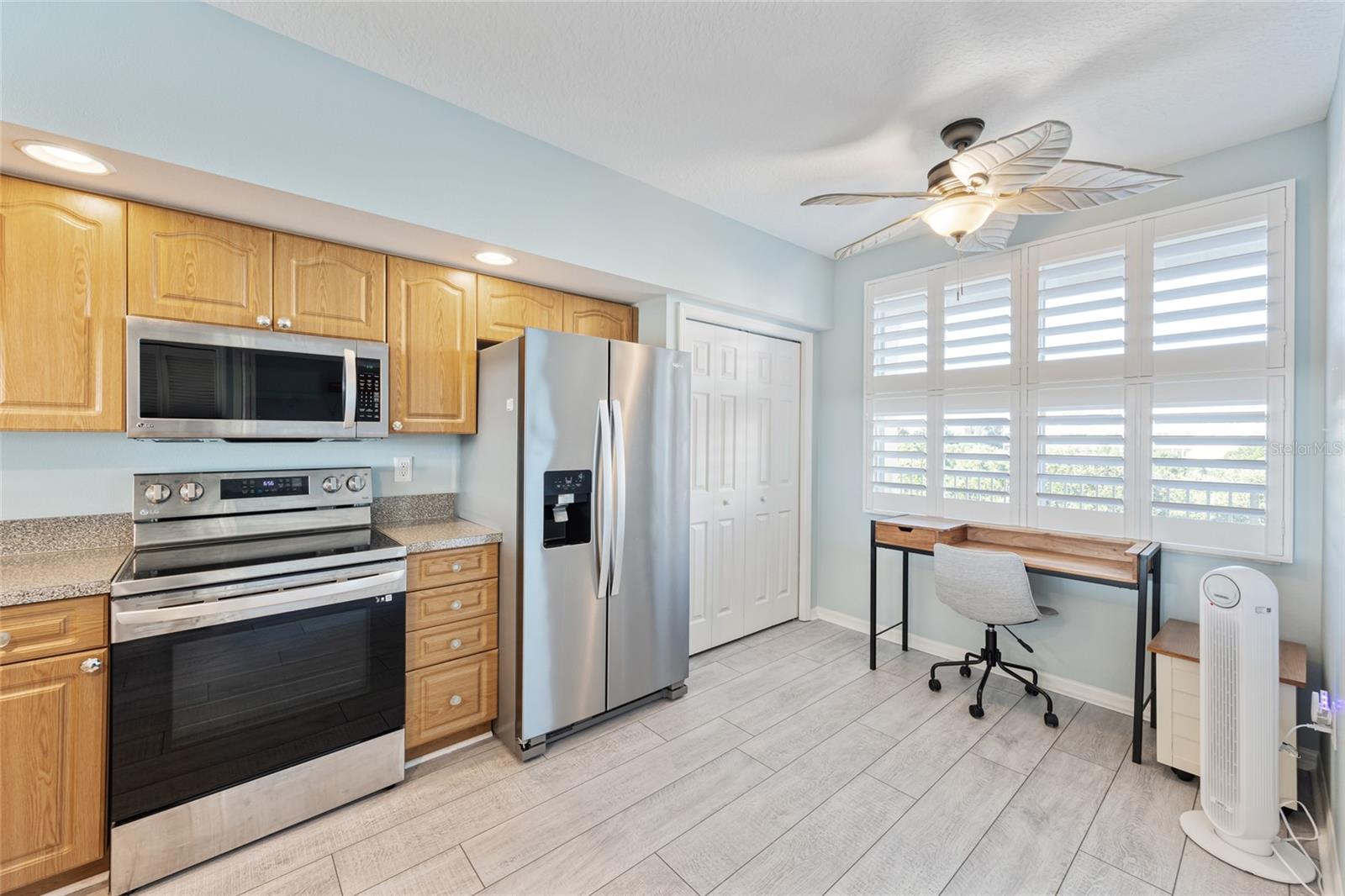 Spacious kitchen that was also used as an office.