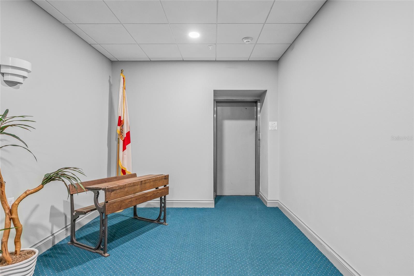 View of the third floor elevator inside the building