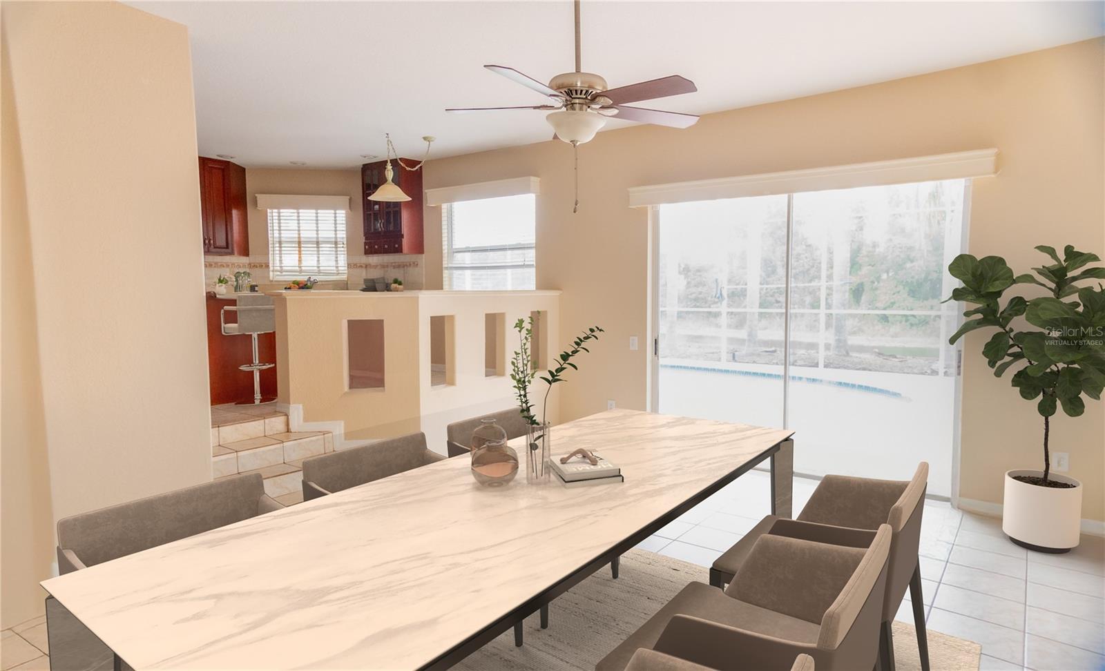 Virtually Staged Dining Room - Kitchen View