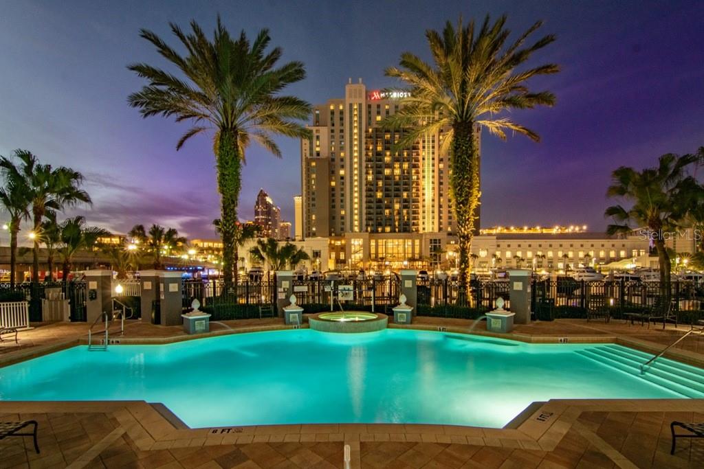 The beautiful pool overlooking Garrison Channel water walk, Marriott and Amalie Arena