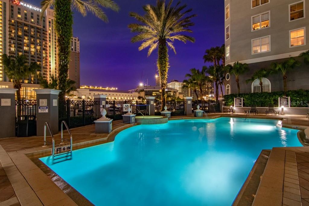 The beautiful pool overlooking Garrison Channel water walk, Marriott and Amalie Arena