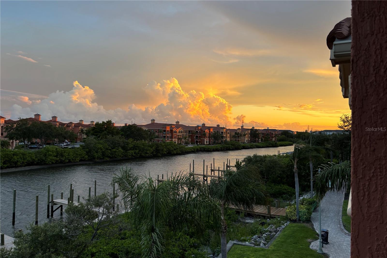 View from the balcony after sunset looking into the cove.