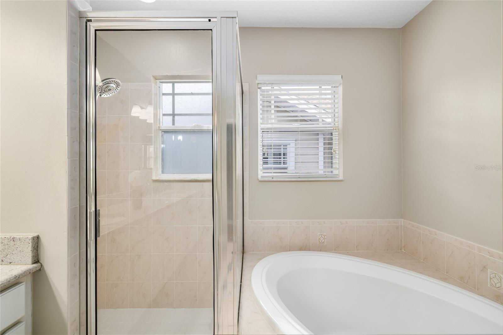 Step into a hot shower, or soak in the garden tub