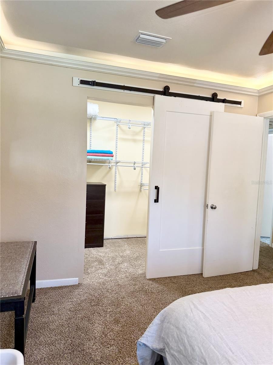 Primary Bed w/tray lighting and walk-in closet