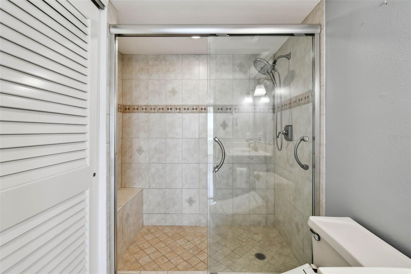 Storage space in primary bathroom