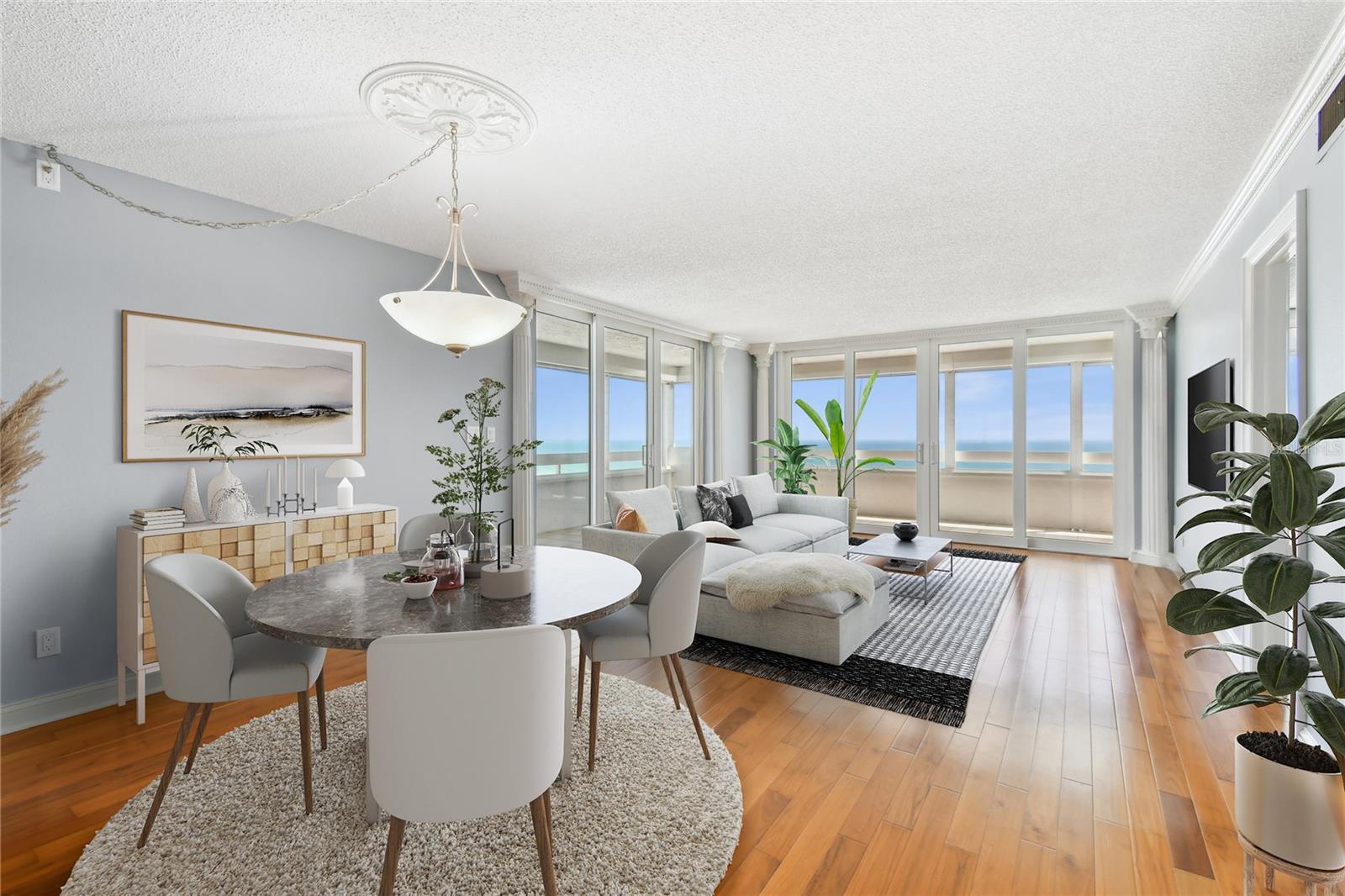 Open living space with virtual staging