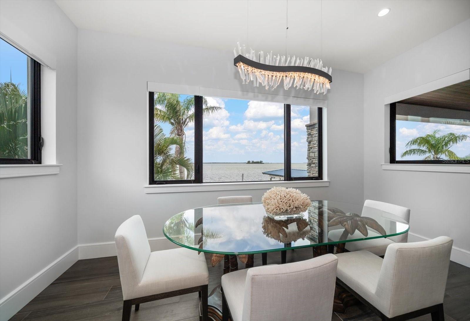 Picturesque waterfront vistas from the dining area.