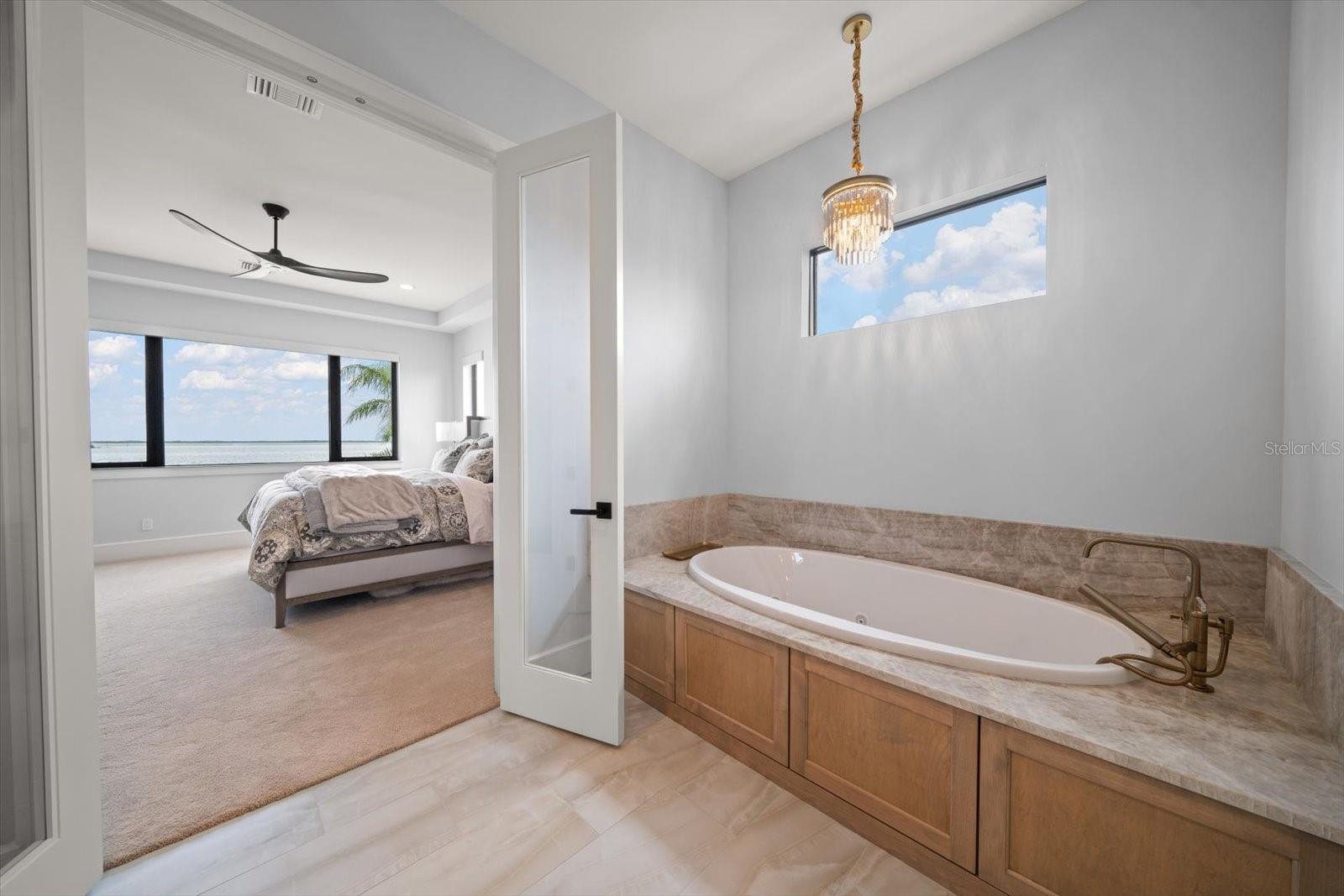 Soaking tub primary bath area.