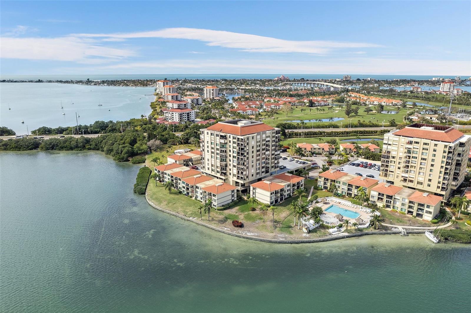 Aerial of complex and bay