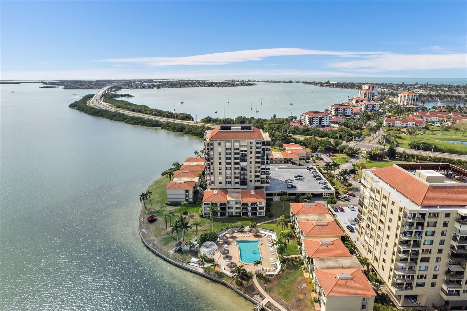 Aerial of complex and bay