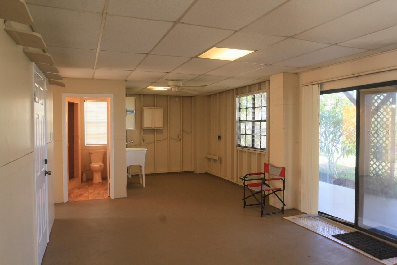 downstairs bathroom at the end of the hall