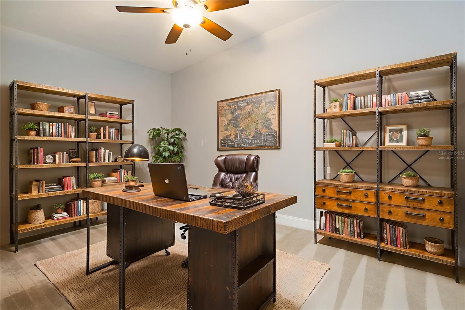 Virtually staged den as office