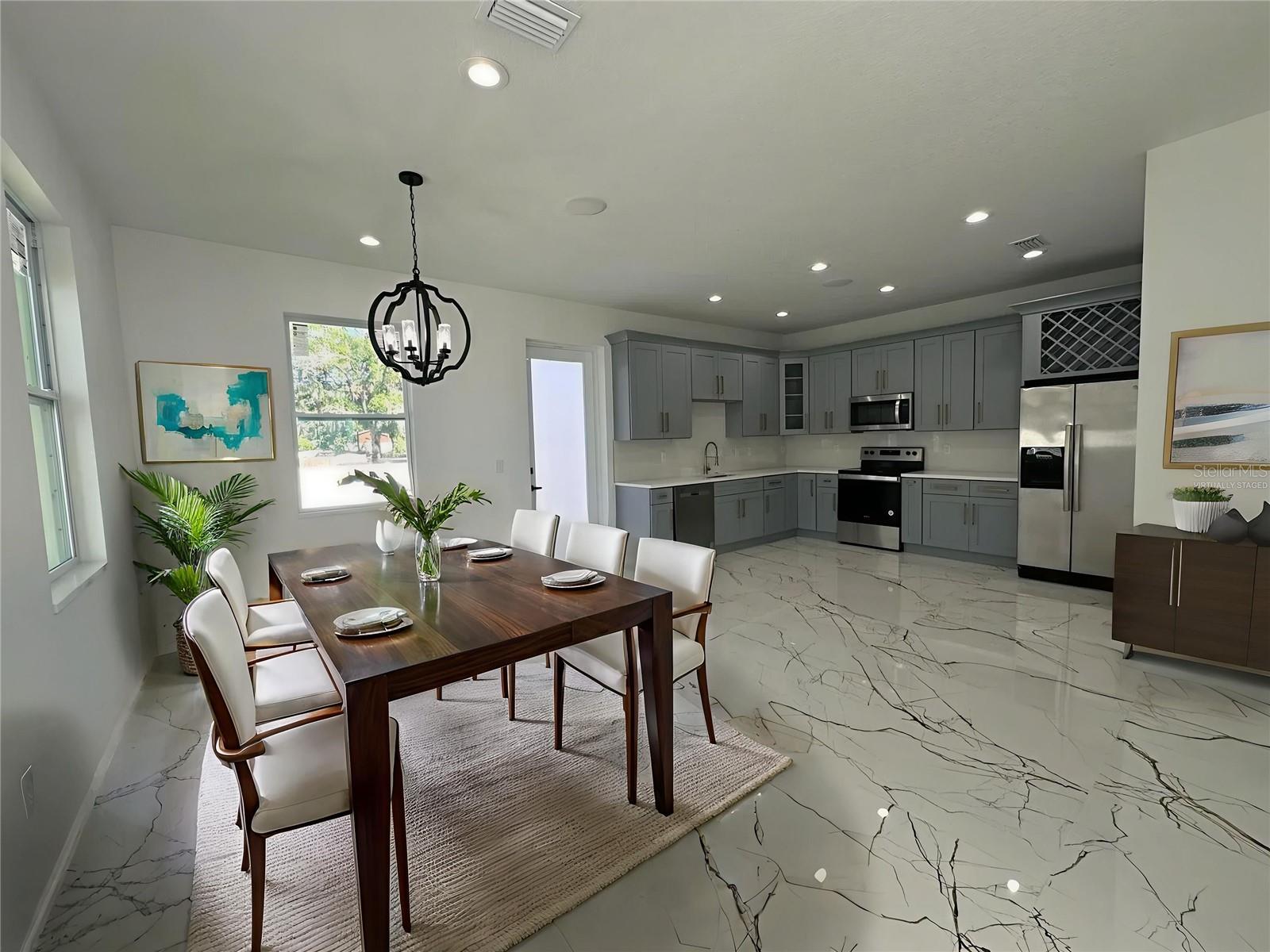 dining room / kitchen area virtually staged