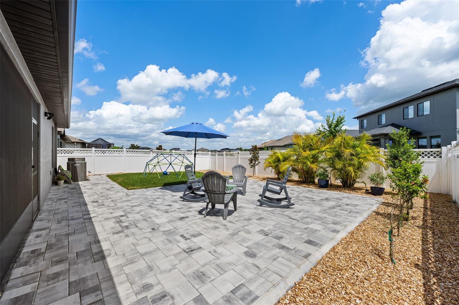 Newly made patio and fresh landscaping