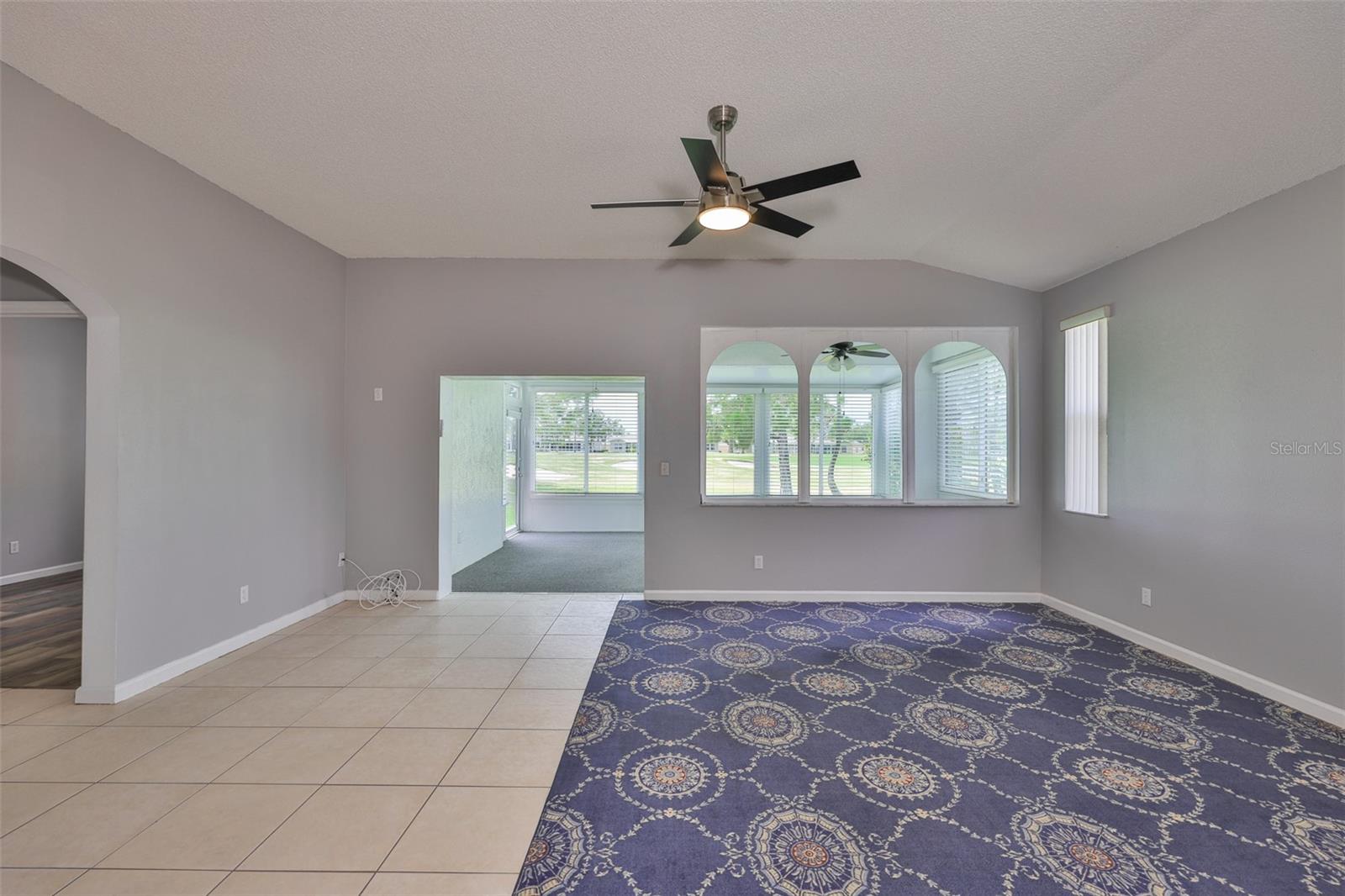 Living area and view of the golf course.