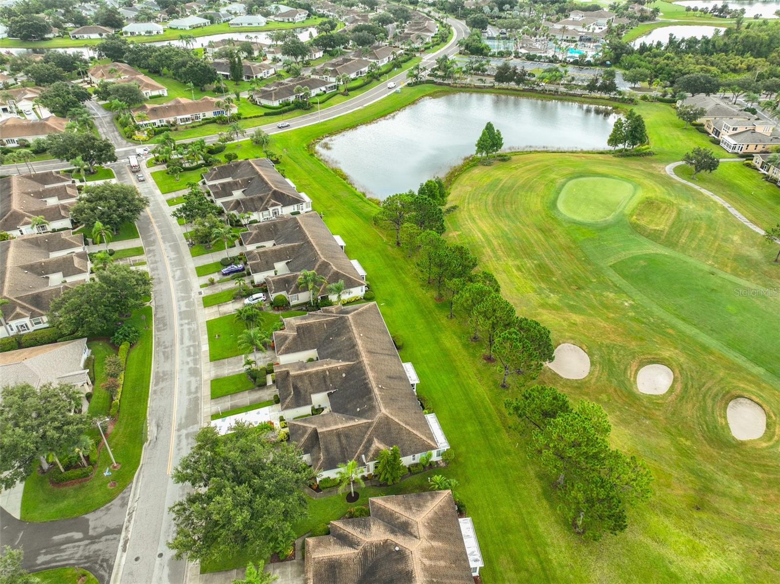 Aerial view of the home and area.