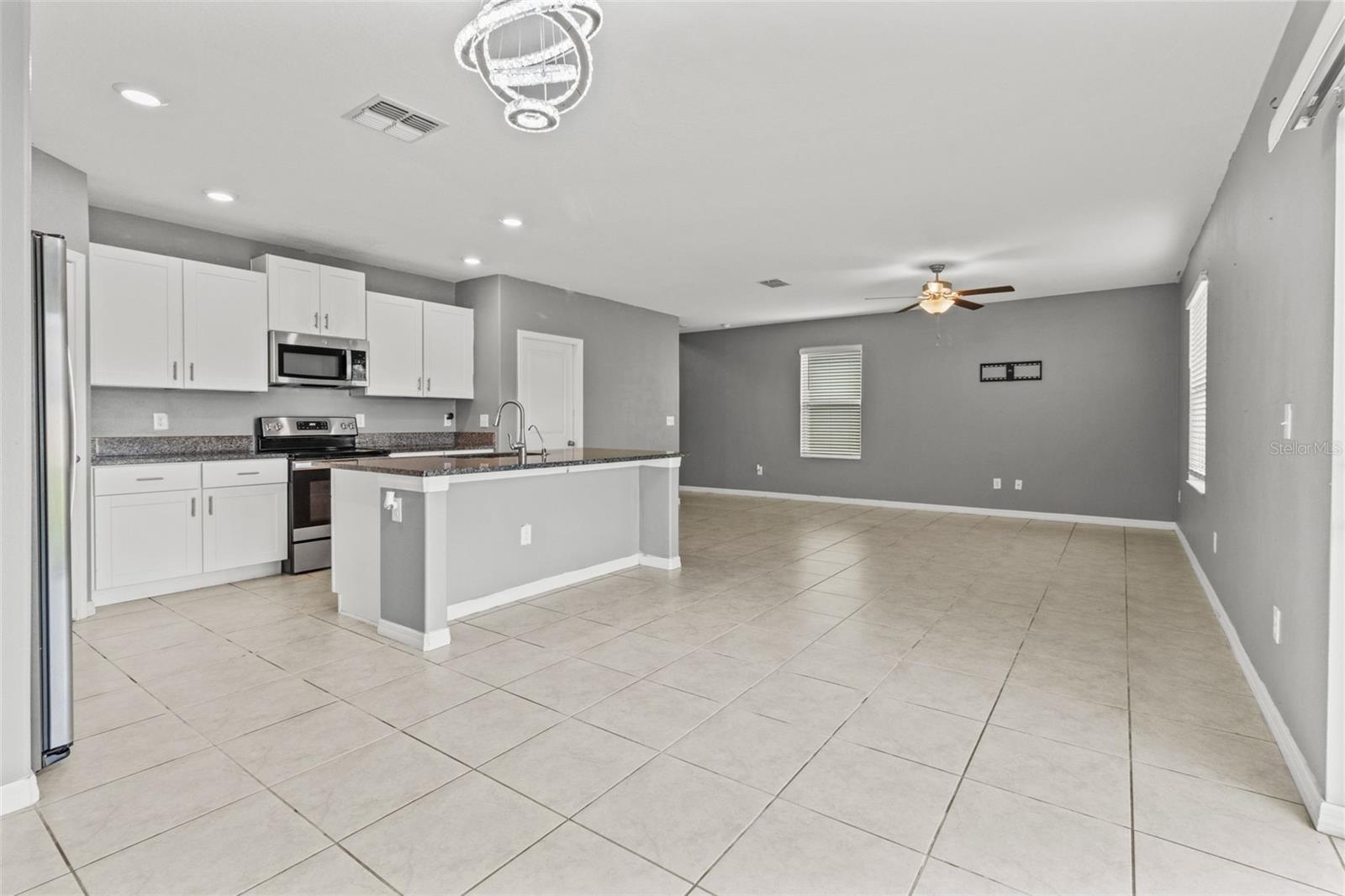 Open layout of the Kitchen, Dining and Living Room