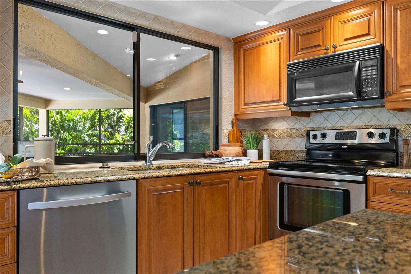Looking at the extra large pass through window from the kitchen to the outside patio