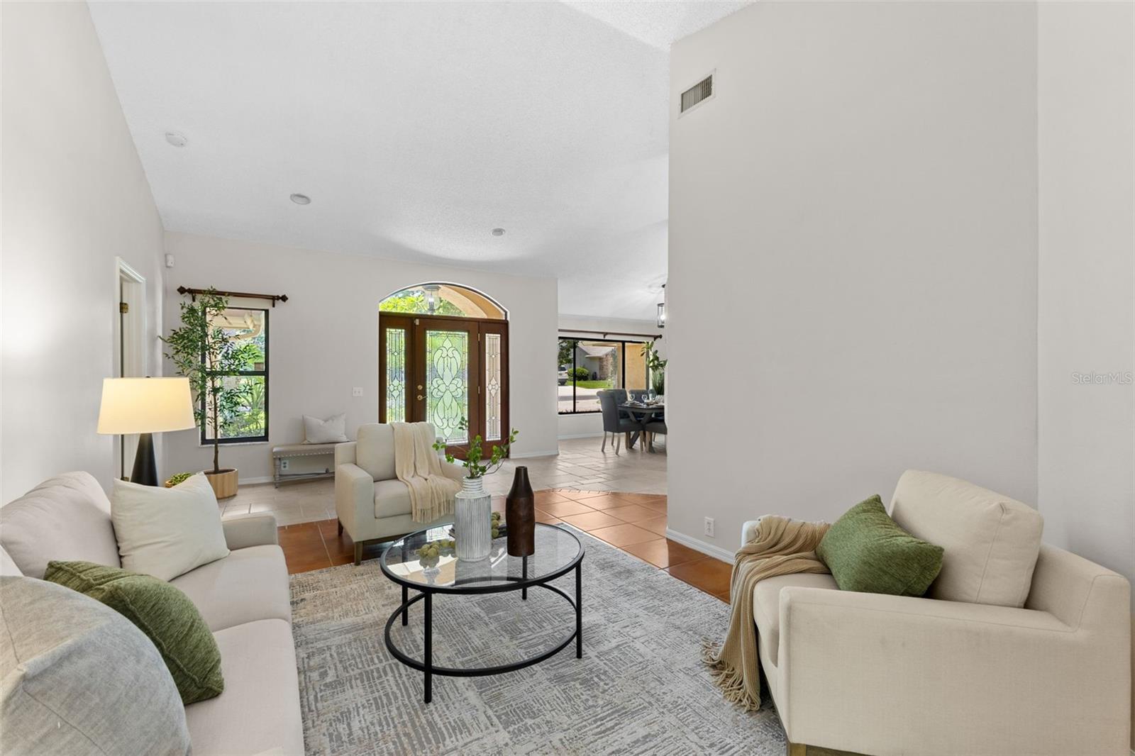 Looking at the front door from the formal sitting area