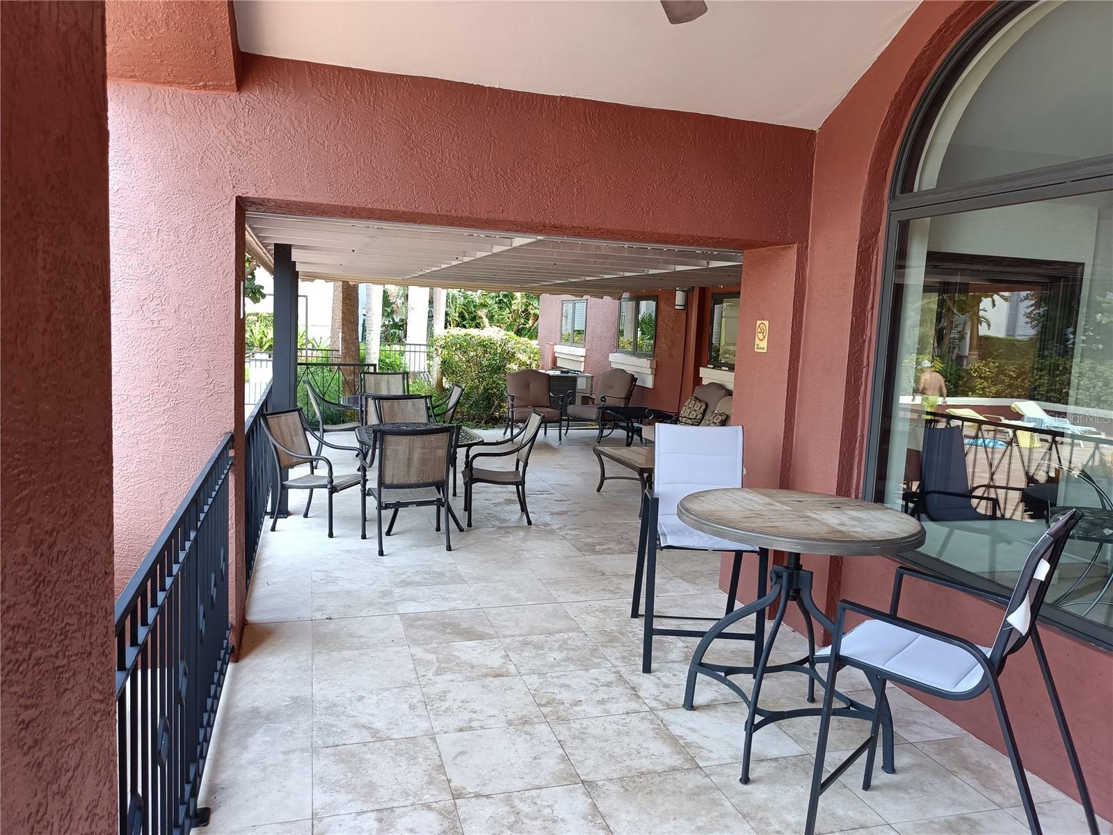 Covered seating at the pool