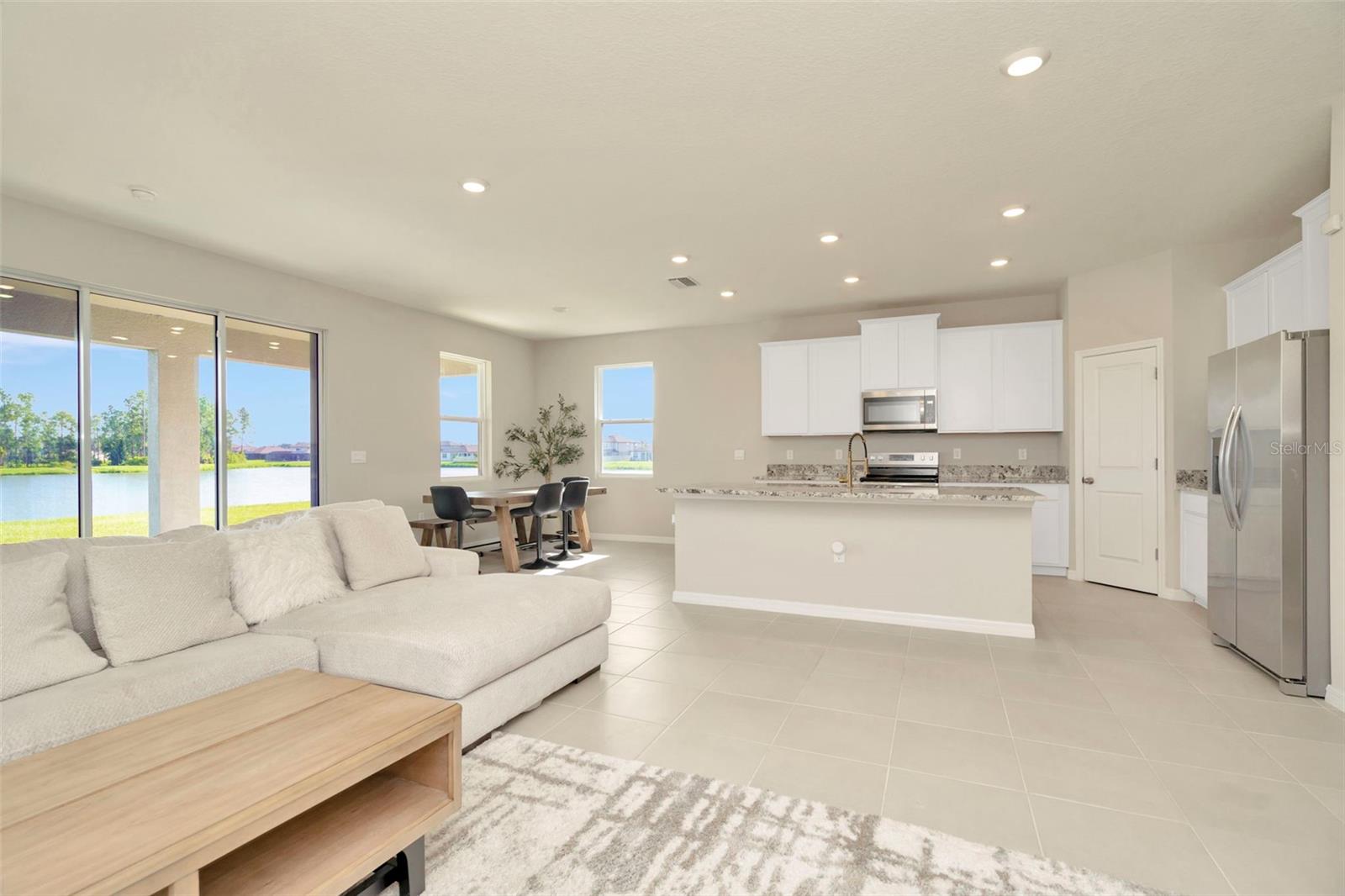 Great room with the kitchen