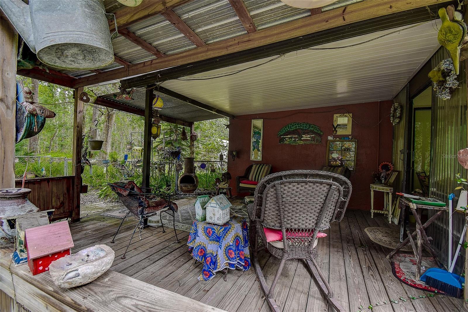 Back covered wood deck