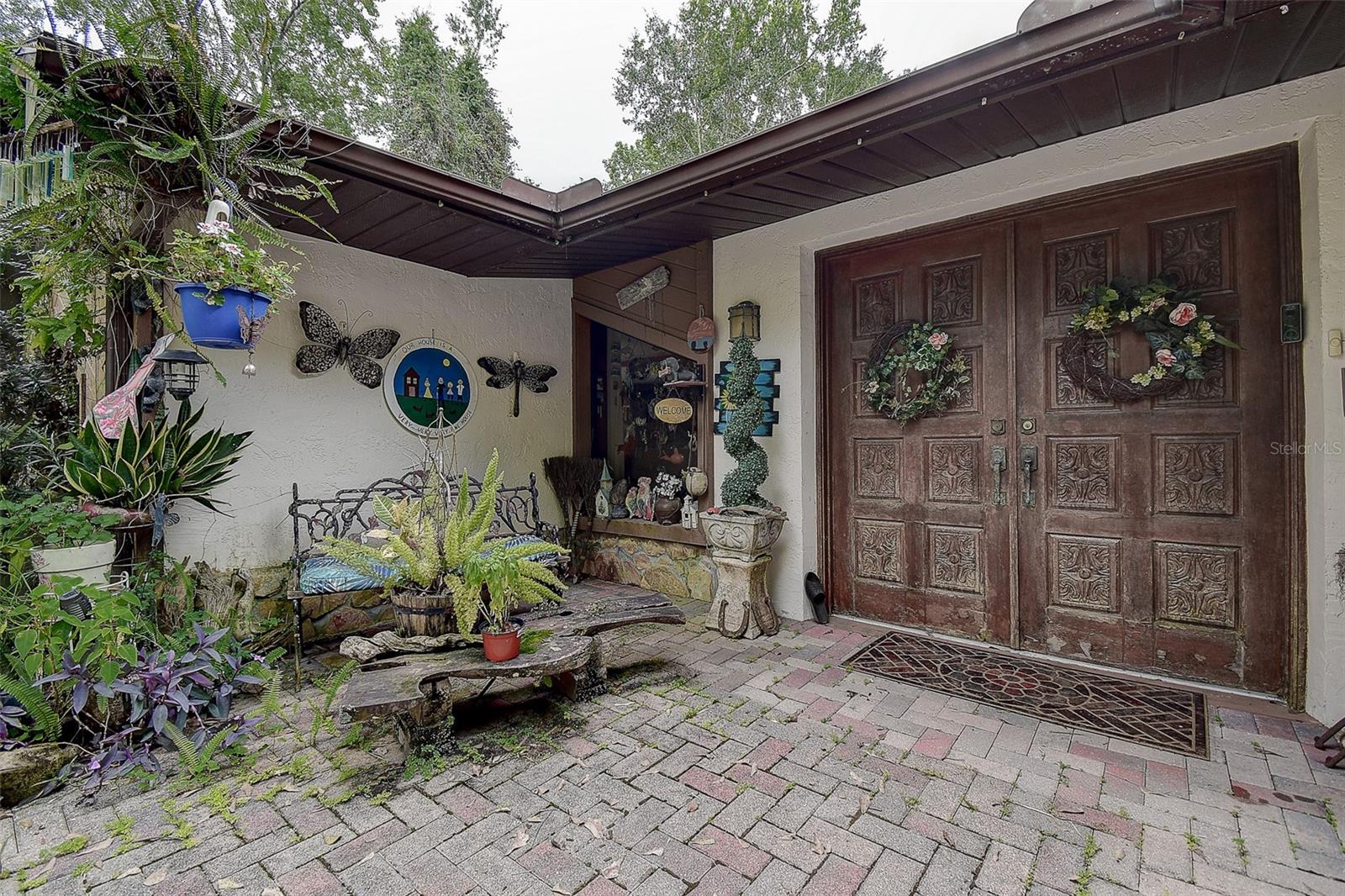 Brick pavers and double door entry